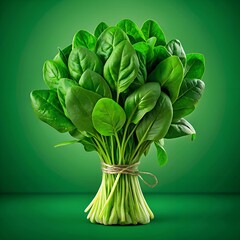 Fresh Green Herb Bundle with Lush Leaves on Vibrant Background
