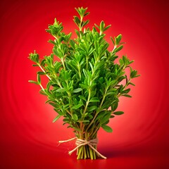 Fresh Green Herb Bundle with Lush Leaves on Vibrant Background