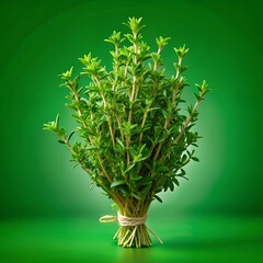Fresh Green Herb Bundle with Lush Leaves on Vibrant Background