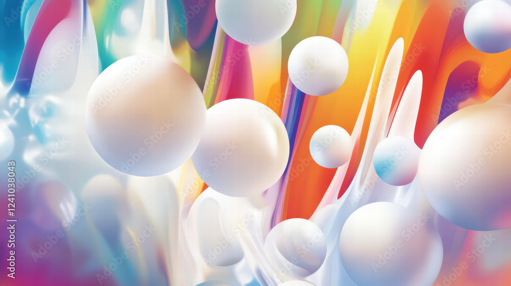 Aufkleber soft white spheres float against vibrant, colorful background, creating dynamic and modern visual ef