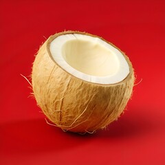 Fresh Whole and Halved Coconut with Natural Texture