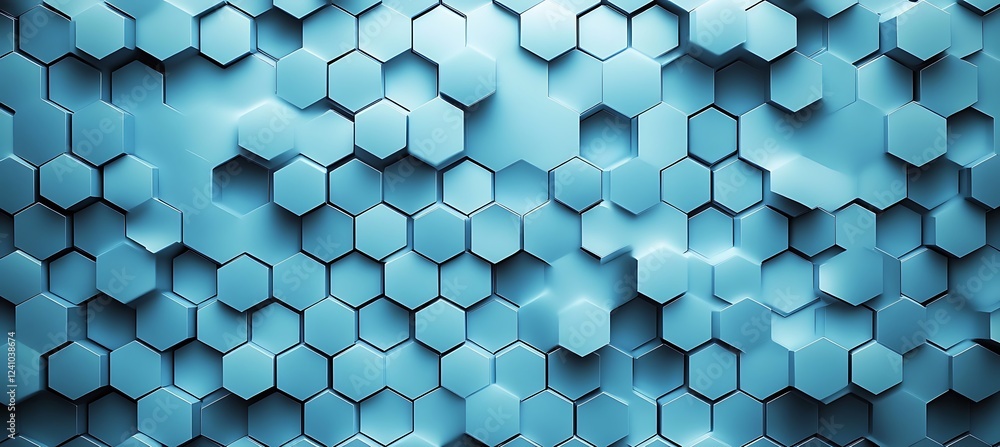 Poster a sleek monochrome cyan backdrop displaying hexagonal patterns, designed for a clean and modern back