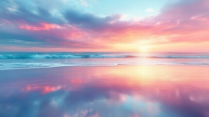 Pink sunset ocean beach reflection calm travel