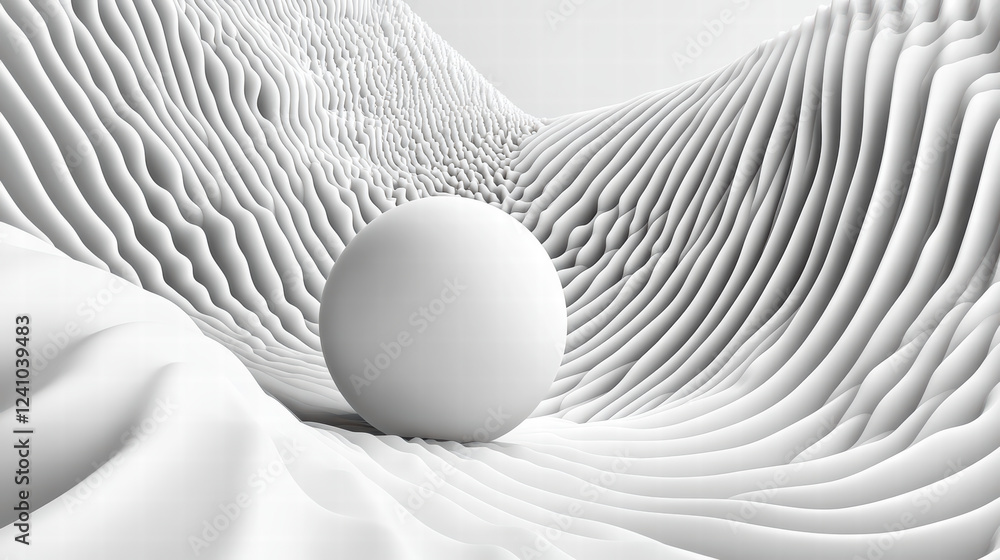 Aufkleber realistic illustration of white sphere on textured waves, creating serene and modern atmosphere. smo