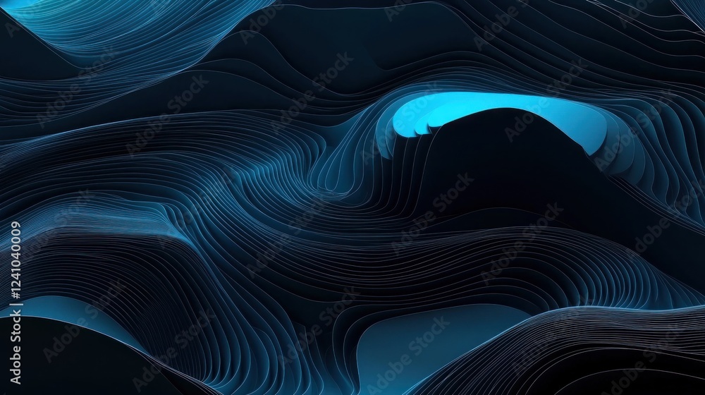 Poster abstract 3d rendering of a modern gradient blending deep charcoal and neon blue colors