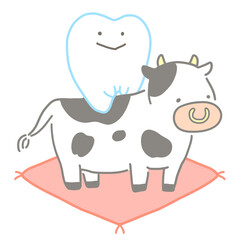 牛の背中に乗った歯のキャラクター
