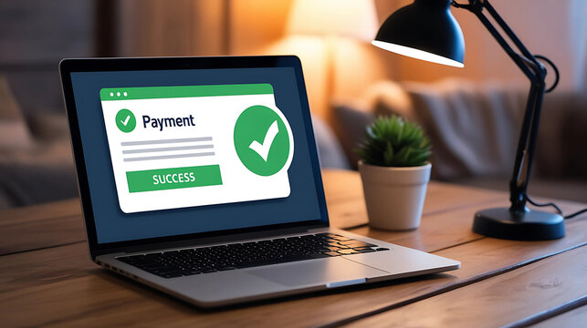Online Payment Successful: Confirmation on Laptop
