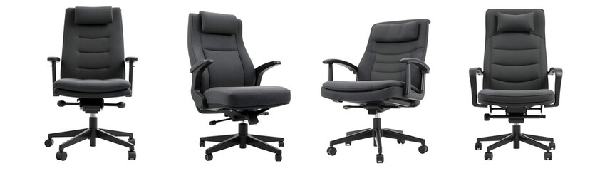 Set of Black office chair isolated on transparent or white background , png