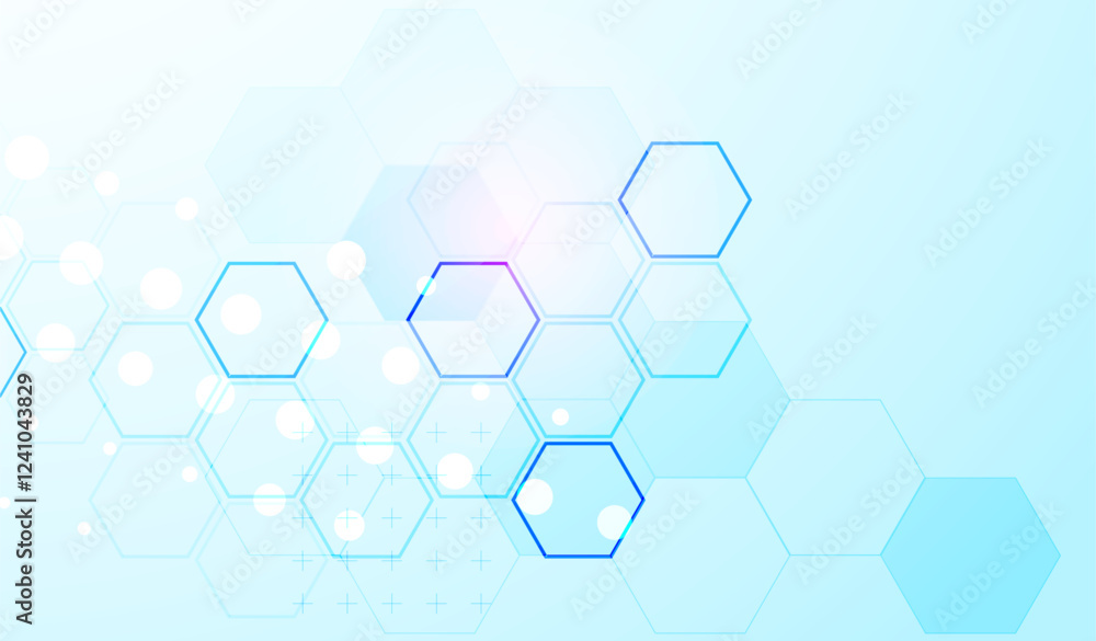 Poster abstract science background with hexagons. blue gradient. vector.