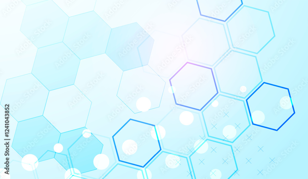 Poster Abstract science background with hexagons. Blue gradient. Vector.