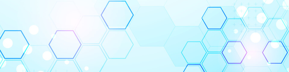 Abstract science background with hexagons. Blue gradient. Vector.