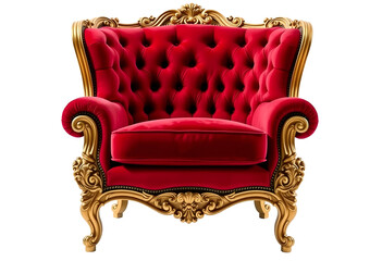 Red and gold luxury armchair isolated on transparent or white background, png