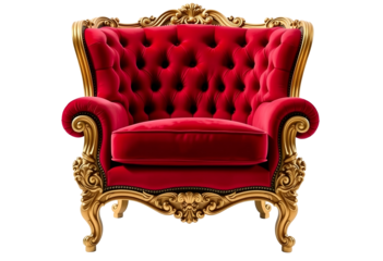 Red and gold luxury armchair isolated on transparent or white background, png