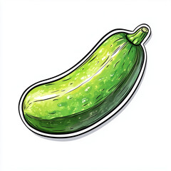 Green Zucchini Sticker, Hand Drawn Vegetable - Hand-drawn illustrat.