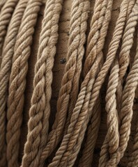 Close-up shot of jute rope with natural texture and earthy color, woven material, earthy tones