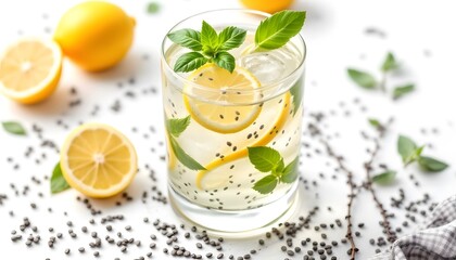 Fototapeta premium Refreshing Lemon Chia Seed Water with Mint