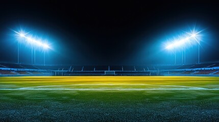 Night Stadium with Bright Lights and Green Field