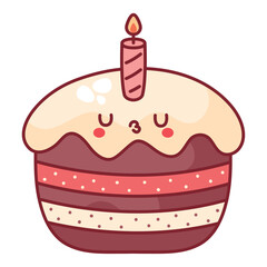 Smiling Cake with Candle Illustration