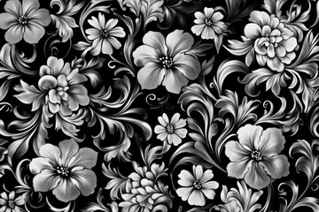 Elegant grayscale floral pattern.