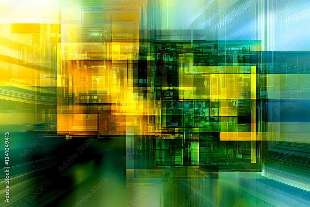 Aufkleber abstract digital art featuring vibrant green and gold geometric shapes, creating a dynamic and energ