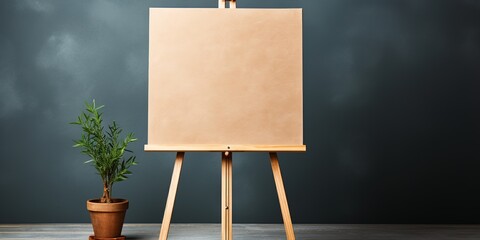 wooden easel with blank canvas