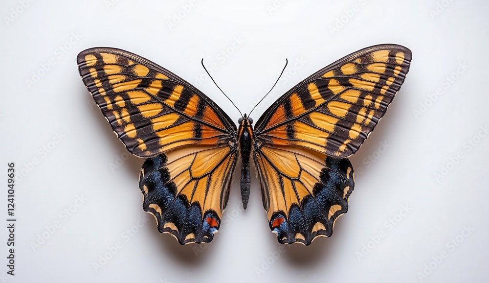 Poster detailed close up view of a pixelated butterfly, showcasing intricate patterns and colors. the butte