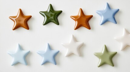 Obraz premium Elegant Isolated pastel colored star shaped candies scattered on a light cream background fun and playful aesthetic 