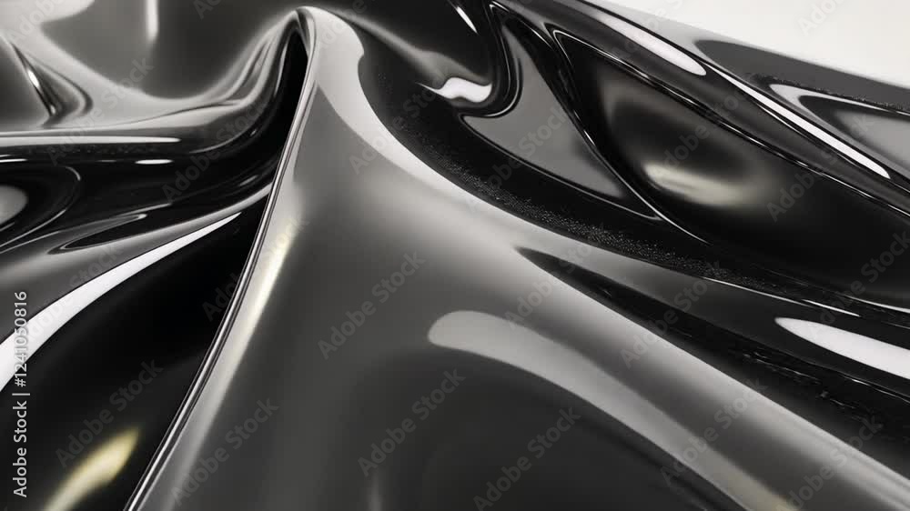 Poster exploring the mesmerizing flow of glossy black material in an art studio setting