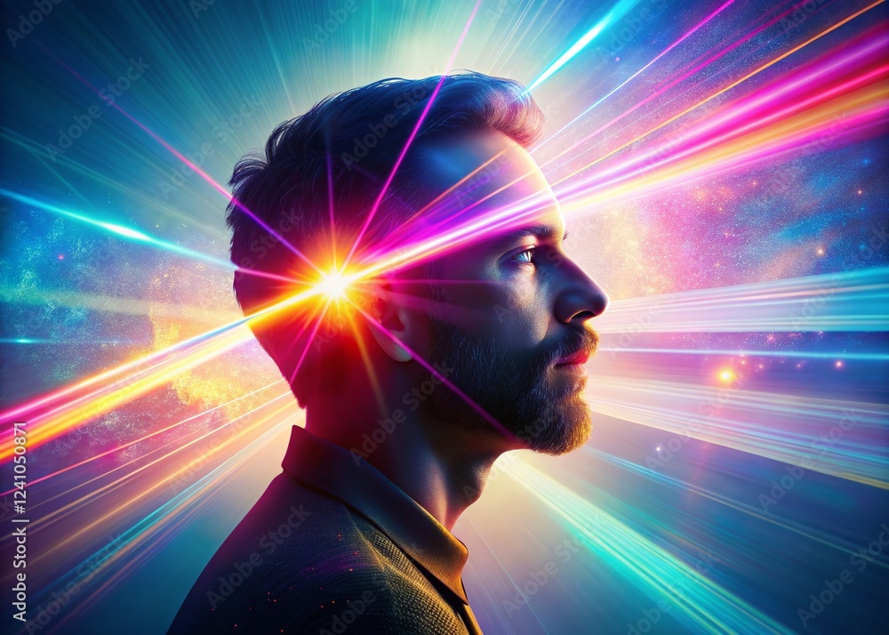 Poster double exposure laser pointer light beam abstract background stock photo