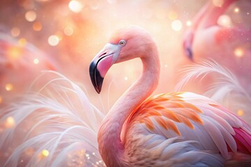 Double Exposure Flamingo: Peach & Pink Avian Dream, Soft Focus Bird Photography