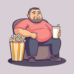 Plump Man Eating Fast Food on Couch vector illustration 