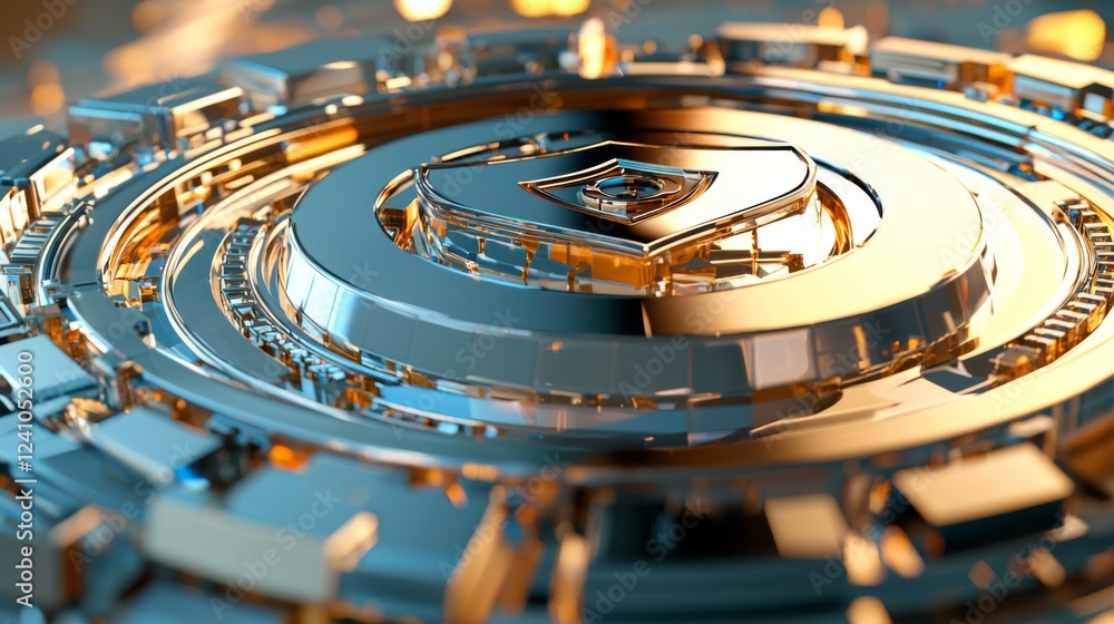 Poster abstract futuristic design with metallic elements and glowing accents in a circular pattern suitable