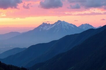scenic sunset or sunrise in the mountains before the sun appears