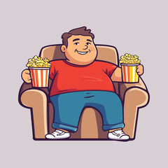 Plump Man Eating Fast Food on Couch vector illustration 