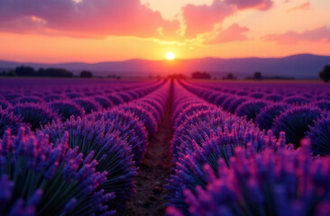 Sunrise over lavender field in Bulgaria