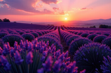 Sunrise over lavender field in Bulgaria