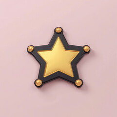 Golden sheriff badge with black outline and decorative elements