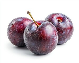 Obraz premium Fresh Red Plums on a White Background