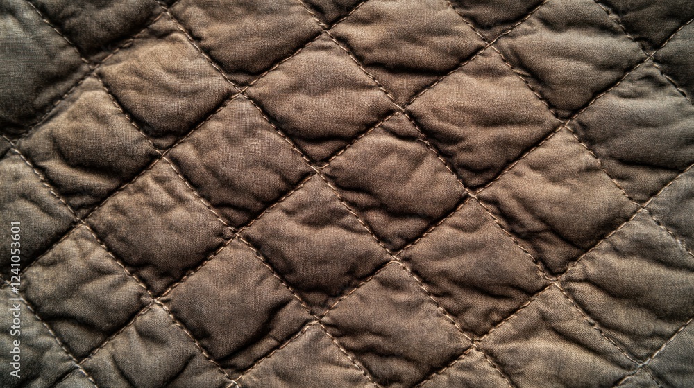 Poster close up shot of a quilted fabric background with soft padding and visible stitches