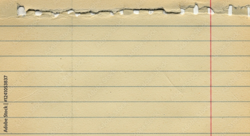 Poster torn edged lined notebook paper with red margin and subtle texture