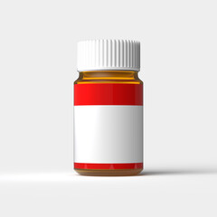 Glass bottle medicine container, 3d rendering