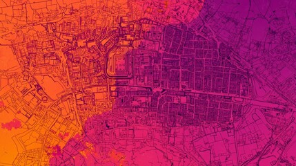 Vibrant Urban Map Design with Gradient Colors Showcasing Detailed City Layout and Structure