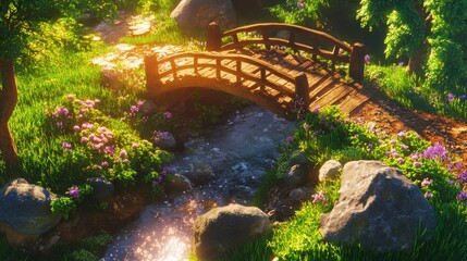 Peaceful Bridge Surrounded by Vibrant Foliage
