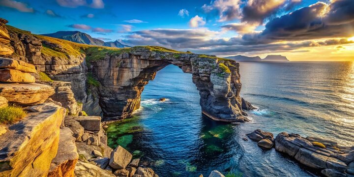 Dramatic Natural Arch Kirkeporten, Barents Sea & Mageroya Island, Norway