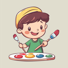 A cute boy paint in artboard smiling face vector illustration 