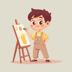 A cute boy paint in artboard smiling face vector illustration 