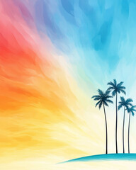 Fototapeta premium Silhouette of palm trees against vibrant sunset sky with colorful hues
