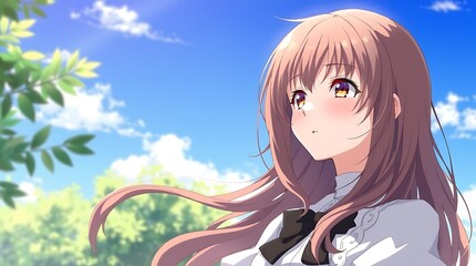 Anime-style illustration of a young girl with flowers