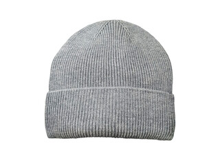 Gray knitted winter wool hat PNG transparent.