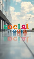 Modern, colorful "Social Media" sign in a bright, contemporary space.  Bold 3D letters.  Ideal for marketing, communication, and online presence themes.